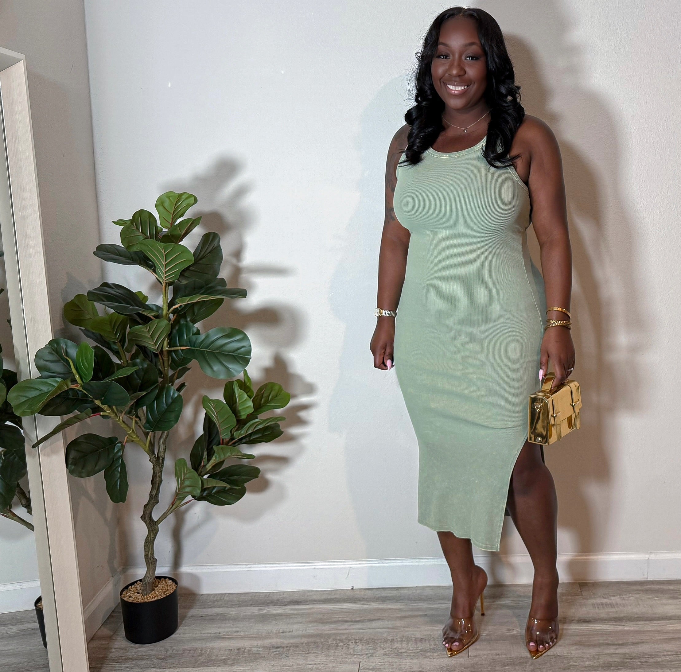 Bare Minimum Midi Dress - Light Olive