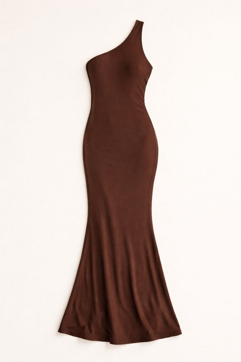 One-Shoulder Maxi Dress - Mocha