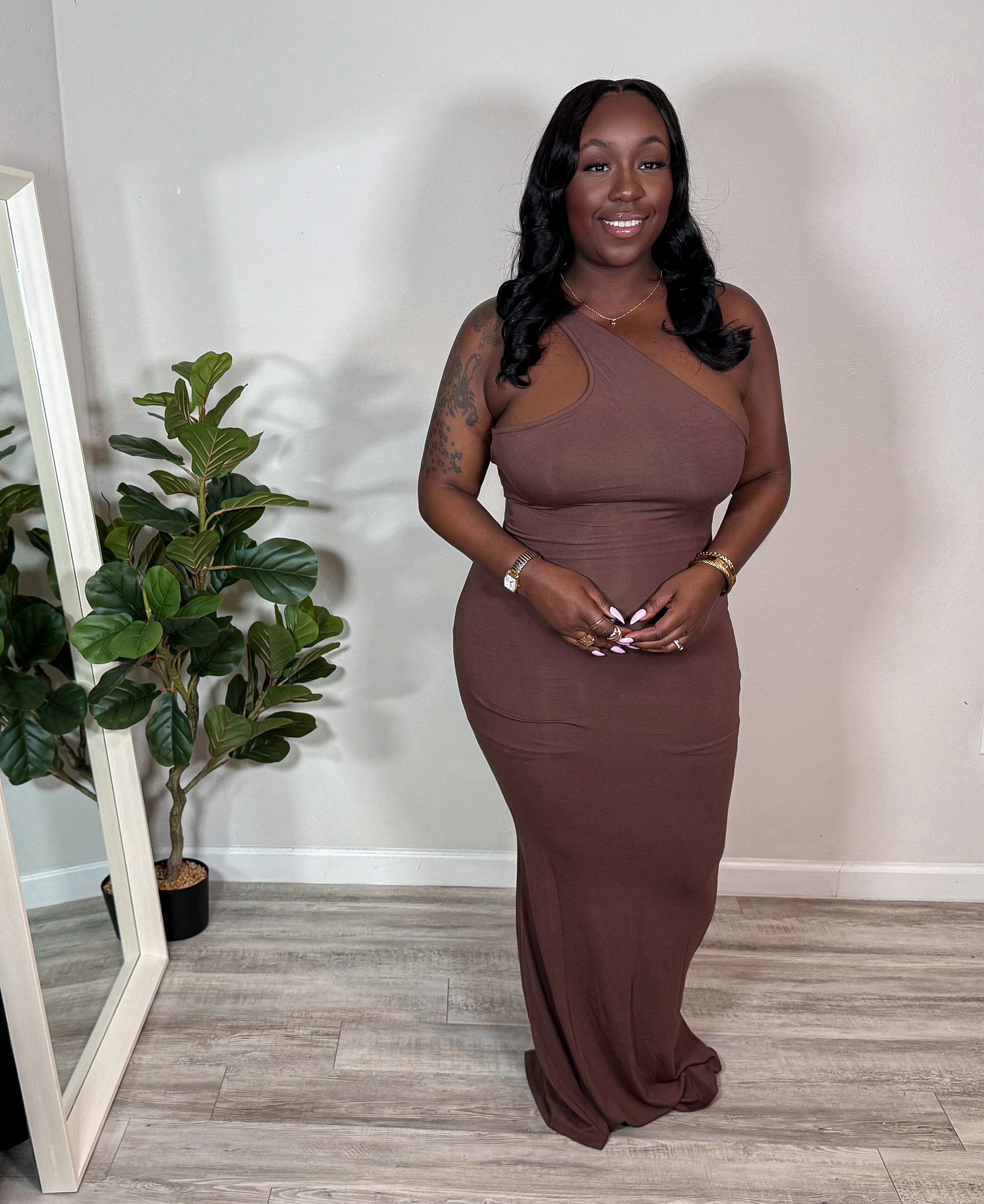 One-Shoulder Maxi Dress - Mocha